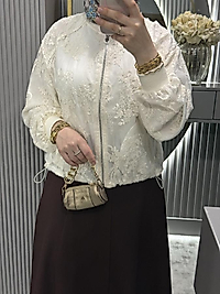Dantel bomber ceket/bej