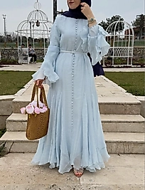 Tensel volanlı elbise /mavi