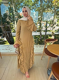 Volanlı elbise/yağyeşili
