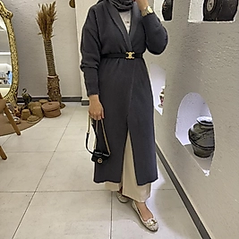 Şal yaka tam boy Angora hırka /antrasit