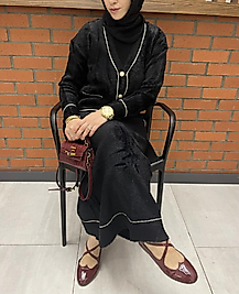 Angora triko etekli takım (siyah)