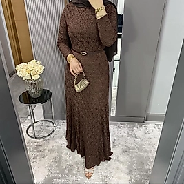 Dantel elbise/kahverengi