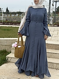 Tensel volanlı elbise/lacivert