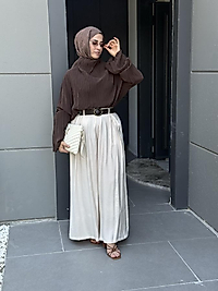 Kemerli etek pantolon/taş