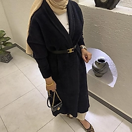 Şal yaka tam boy Angora hırka /siyah