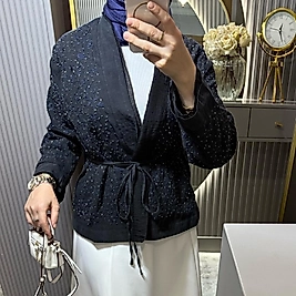 İpek tensel kimono/siyaha~lacivert