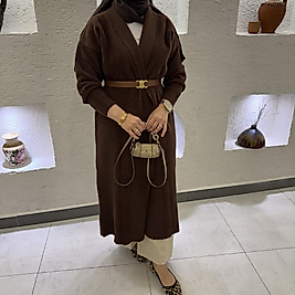 Şal yaka tam boy Angora hırka /kahverengi