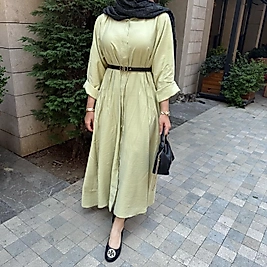 Tensel gömlek elbise (filiz yeşili)