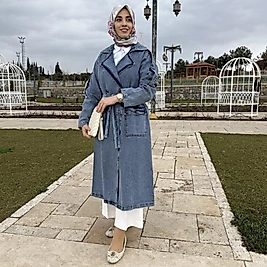 Denim trençkot/kot mavisi