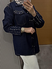 Zımbalı kot gömlek ceket/lacivert