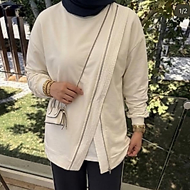 Fermuar detaylı Sweatshirt/beyaz