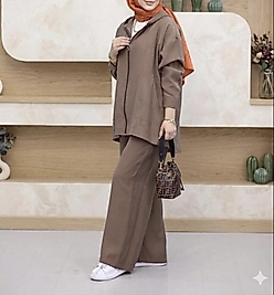 Kanguru model Lyocell takım/kahverengi