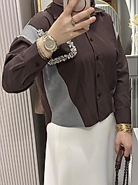 Taşlı twst gömlek/kahverengi