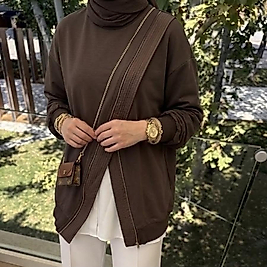 Fermuar detaylı Sweatshirt/kahverengi