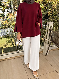 Yırtmaçlı sweat /bordo