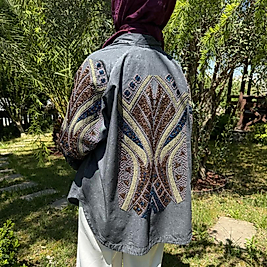 Pul işlemeli tensel kot kimono (antrasit)
