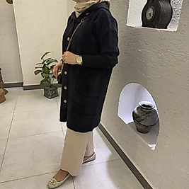 Kapüşon detaylı Angora hırka /siyah