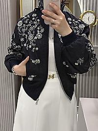 Taşlı bomber ceket/kot rengi