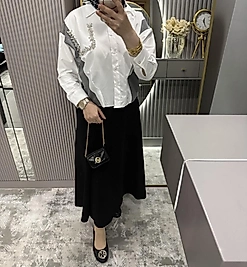 Taşlı twst gömlek /beyaz