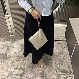 Parçalı krep etek /lacivert