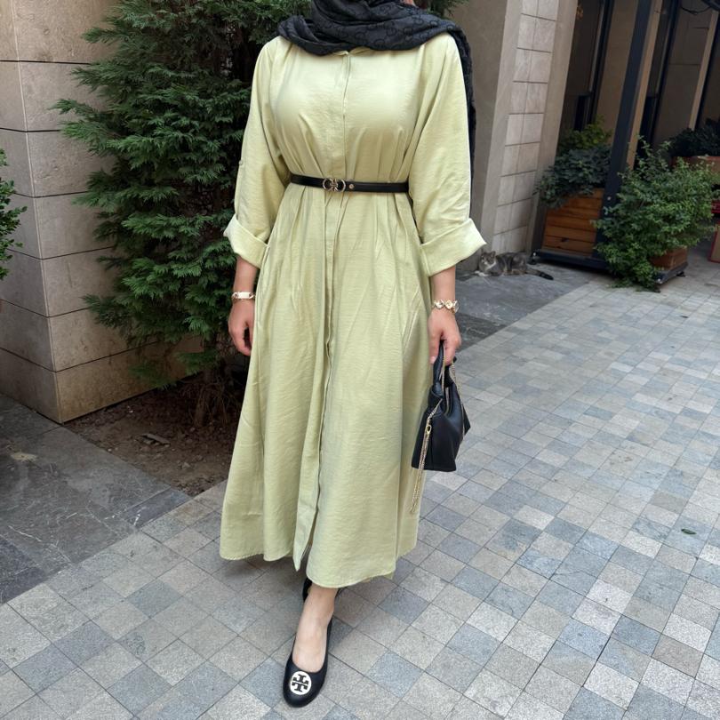 Tensel gömlek elbise (filiz yeşili)