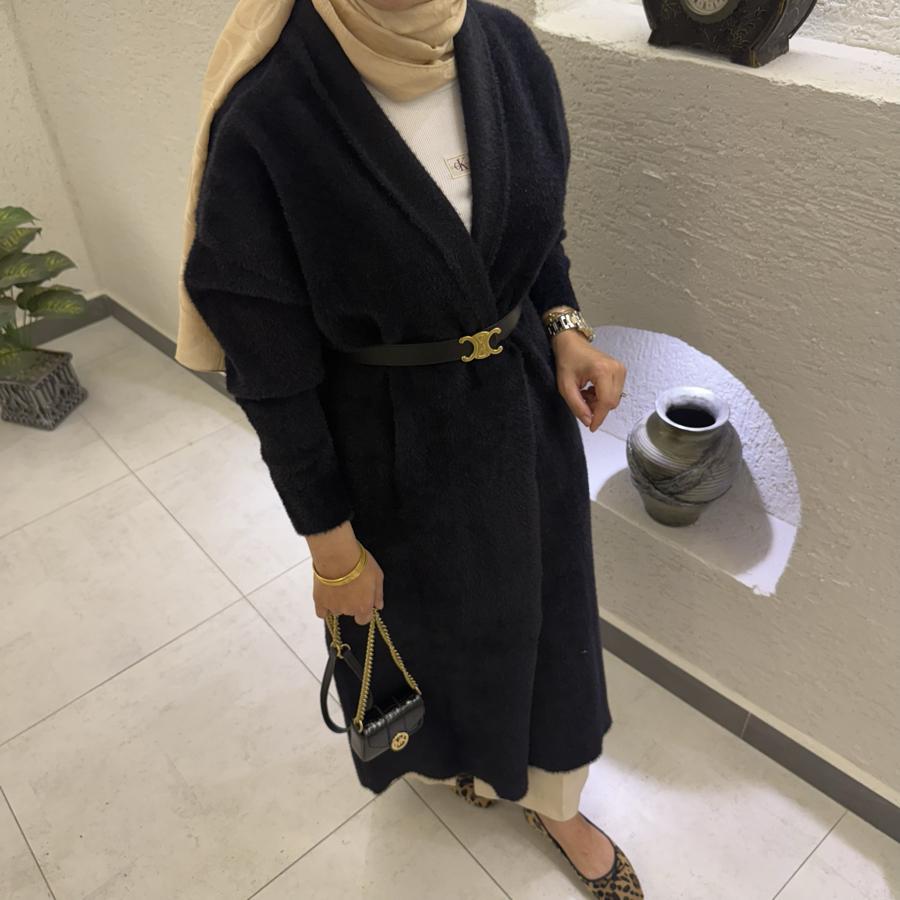Şal yaka tam boy Angora hırka /siyah