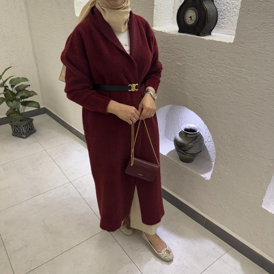 Şal yaka tam boy Angora hırka /bordo