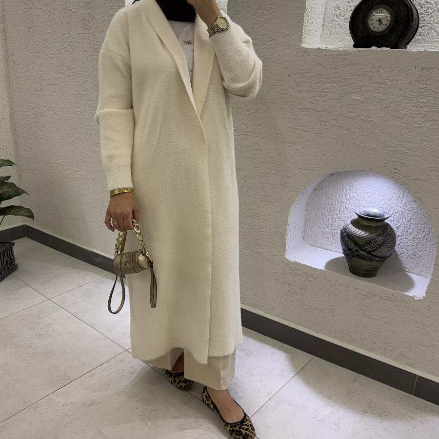 Şal yaka Angora hırka /ekru