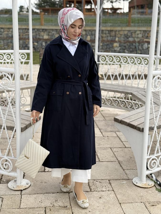 Denim trençkot /lacivert