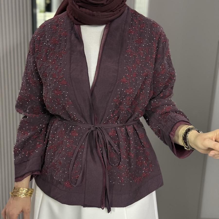 İpek tensel kimono/bordo