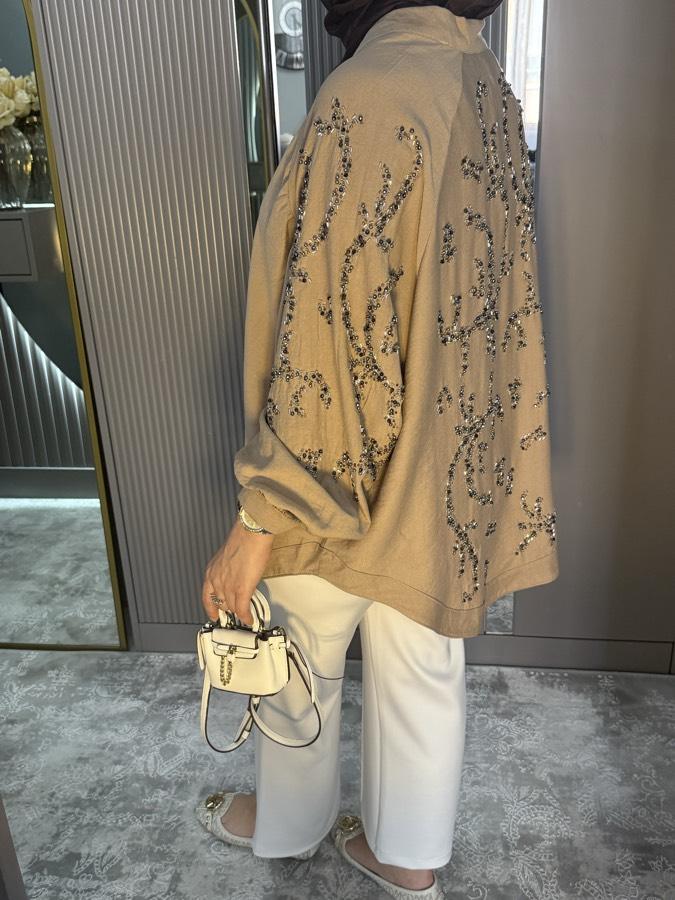 Taşlı kimono /bej