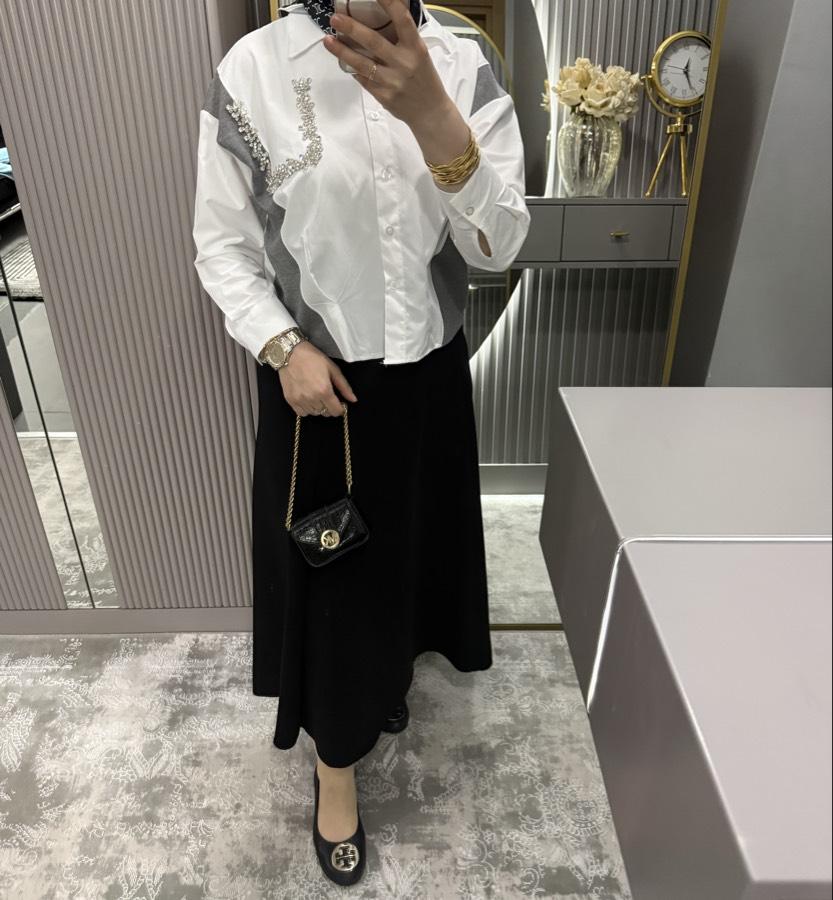 Taşlı twst gömlek /beyaz