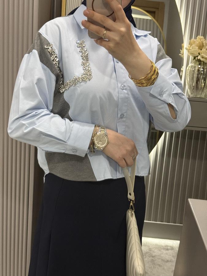 Taşlı twst gömlek/mavi