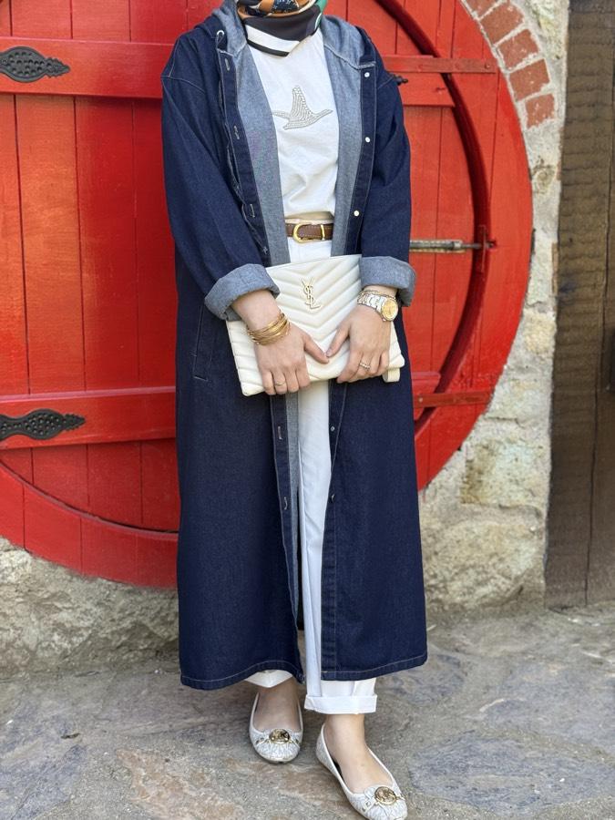 Kapüşonlu kot kap/lacivert