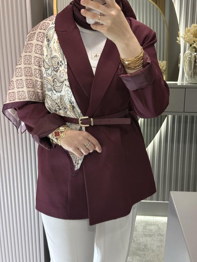 Eşarp detaylı Blazer ceket/bordo