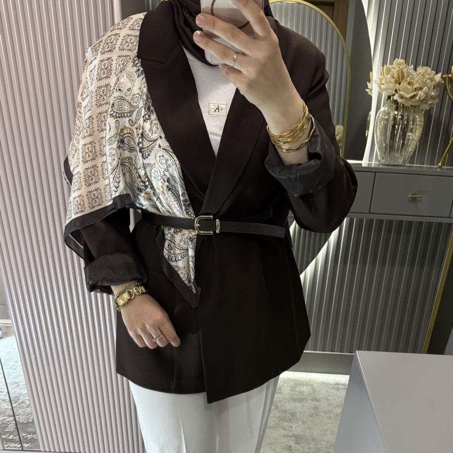 Eşarp detaylı Blazer ceket /acıkahve