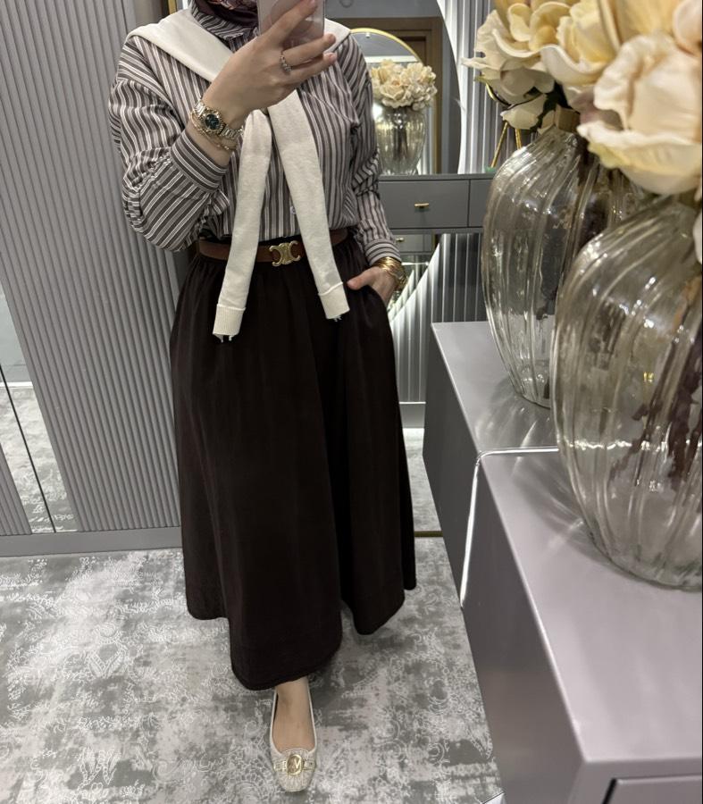 Gabardin etekli takım/kahverengi