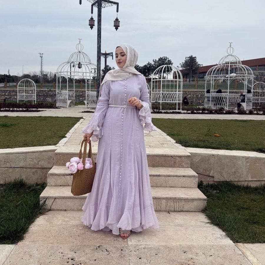 Tensel volanlı elbise/leylak