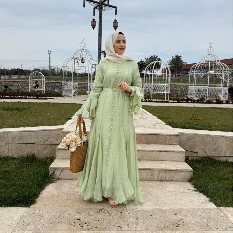 Tensel volanlı elbise/çağla