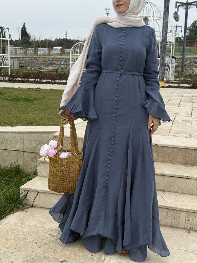 Tensel volanlı elbise/lacivert