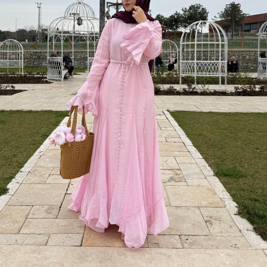 Tensel volanlı elbise/pembe