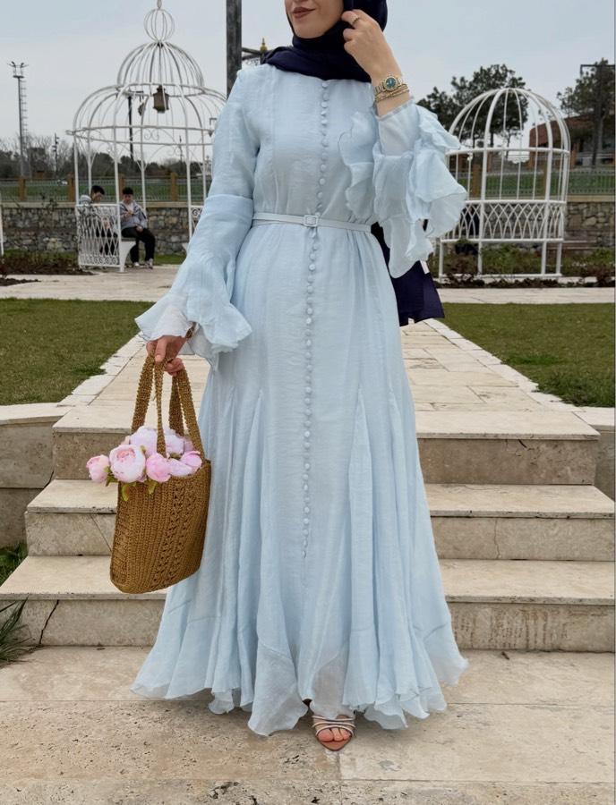 Tensel volanlı elbise /mavi