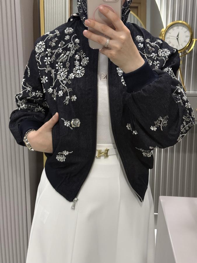 Taşlı bomber ceket/kot rengi