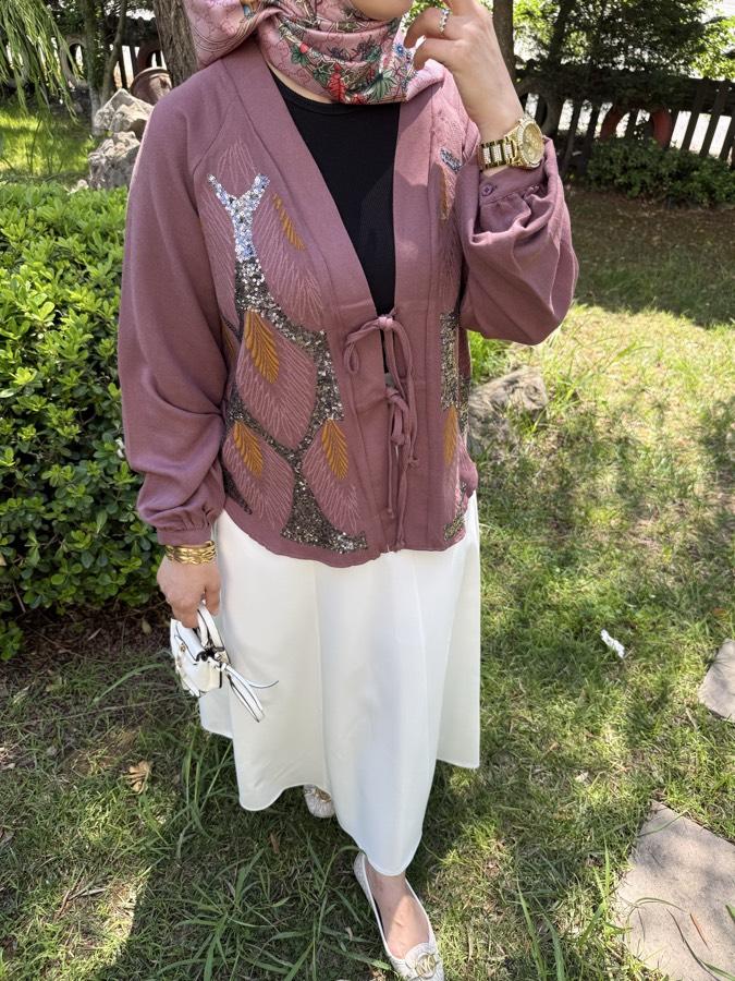 Keten pullu kimono /gülkurusu