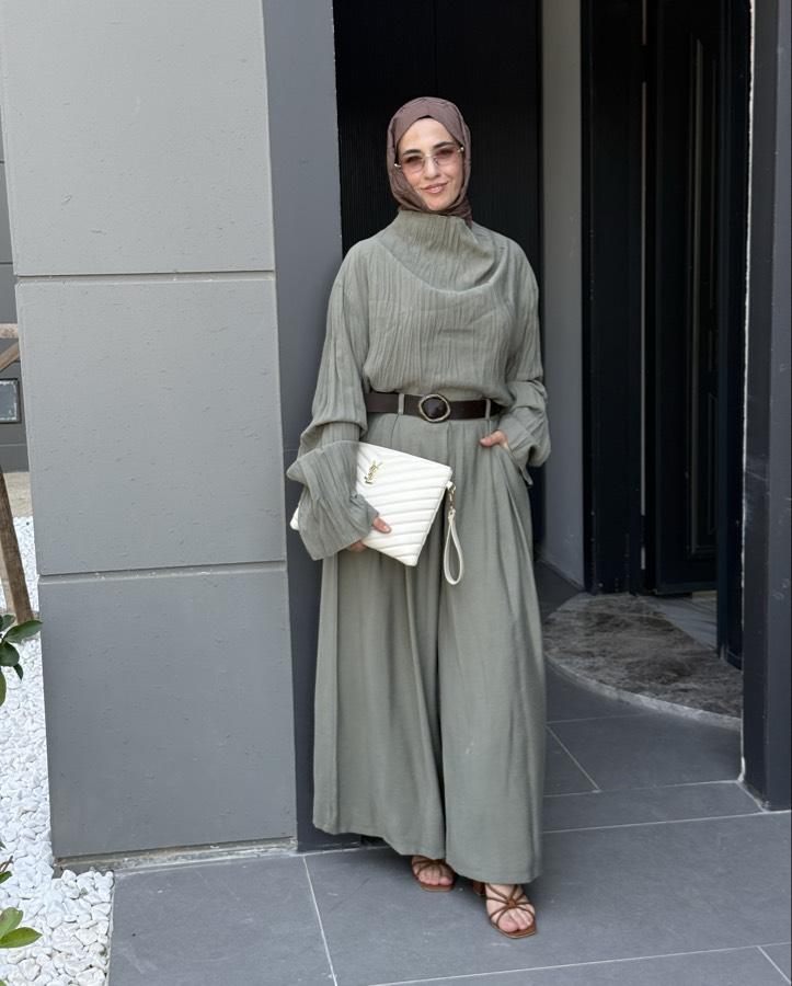Kemerli etek pantolon/mint