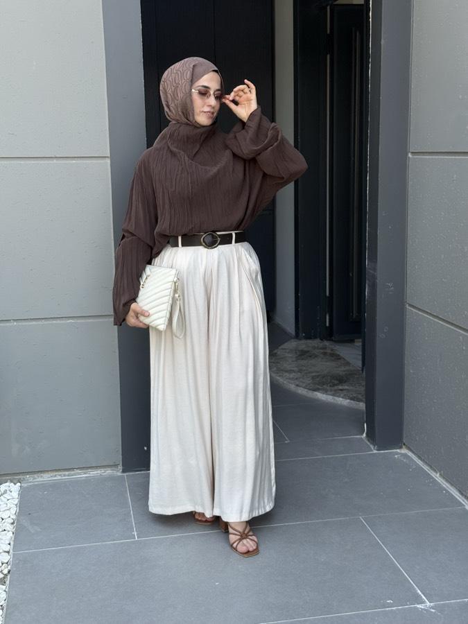 Kemerli etek pantolon/taş