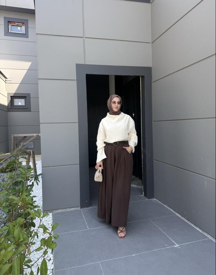 Kemerli etek pantolon/kahverengi