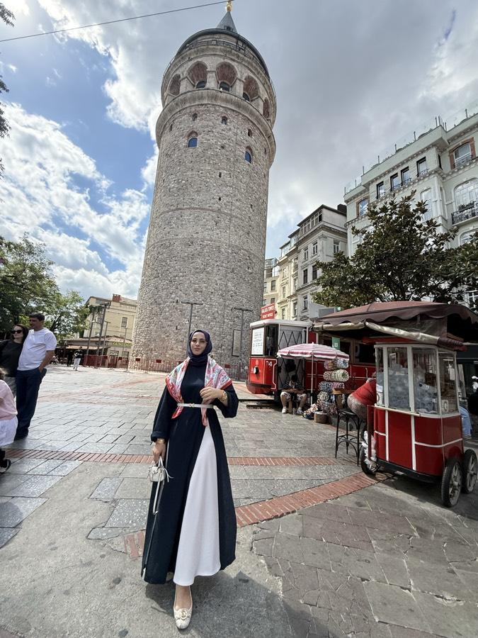 Parçalı tam boy keten tunik/lacivet