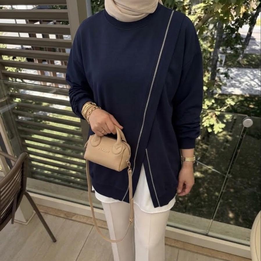 Fermuar detaylı Sweatshirt/lacivert