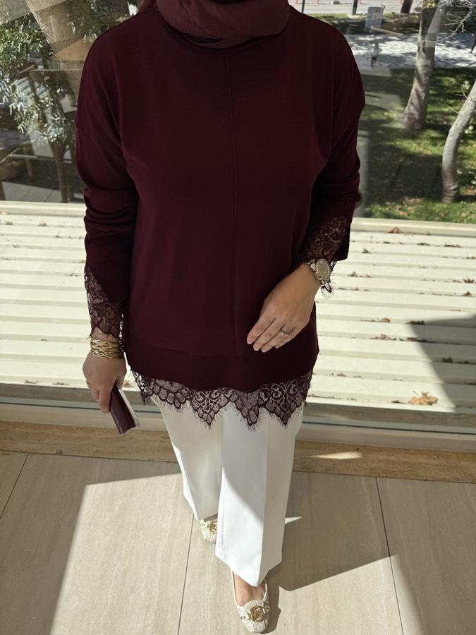 Dantelli soğuk merserize/bordo